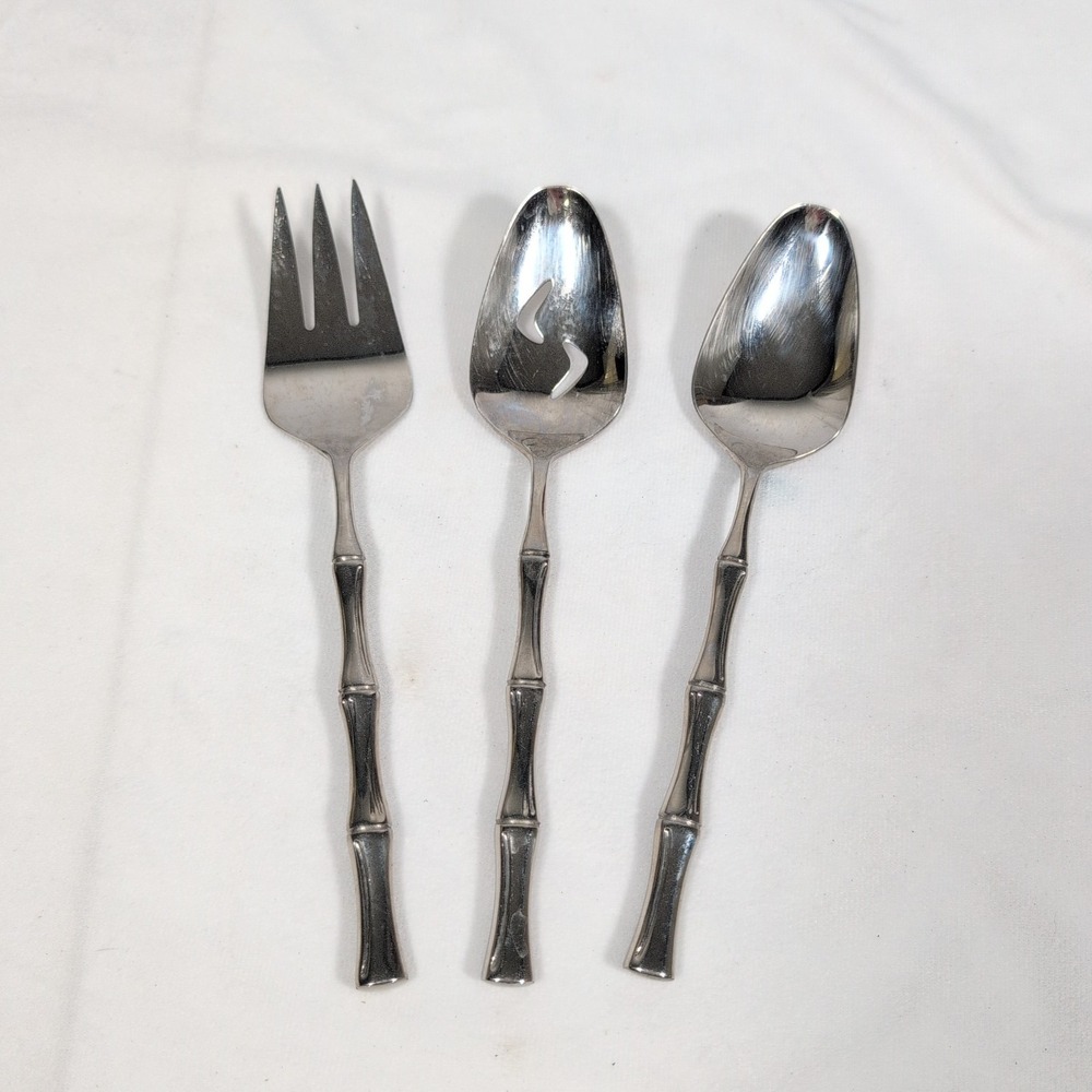 Towle Supreme Cutlery Stainless TWS139 Serving Spoon slotted, Fork Glossy Bamboo